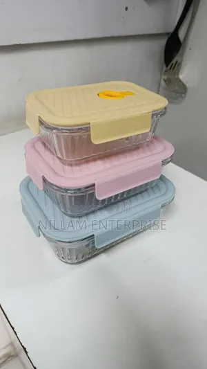 *3pcs Borosilicate Glass Ribbed Food Storage Containers With Lids