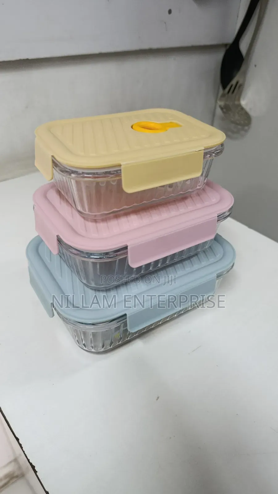 *3pcs Borosilicate Glass Ribbed Food Storage Containers With Lids