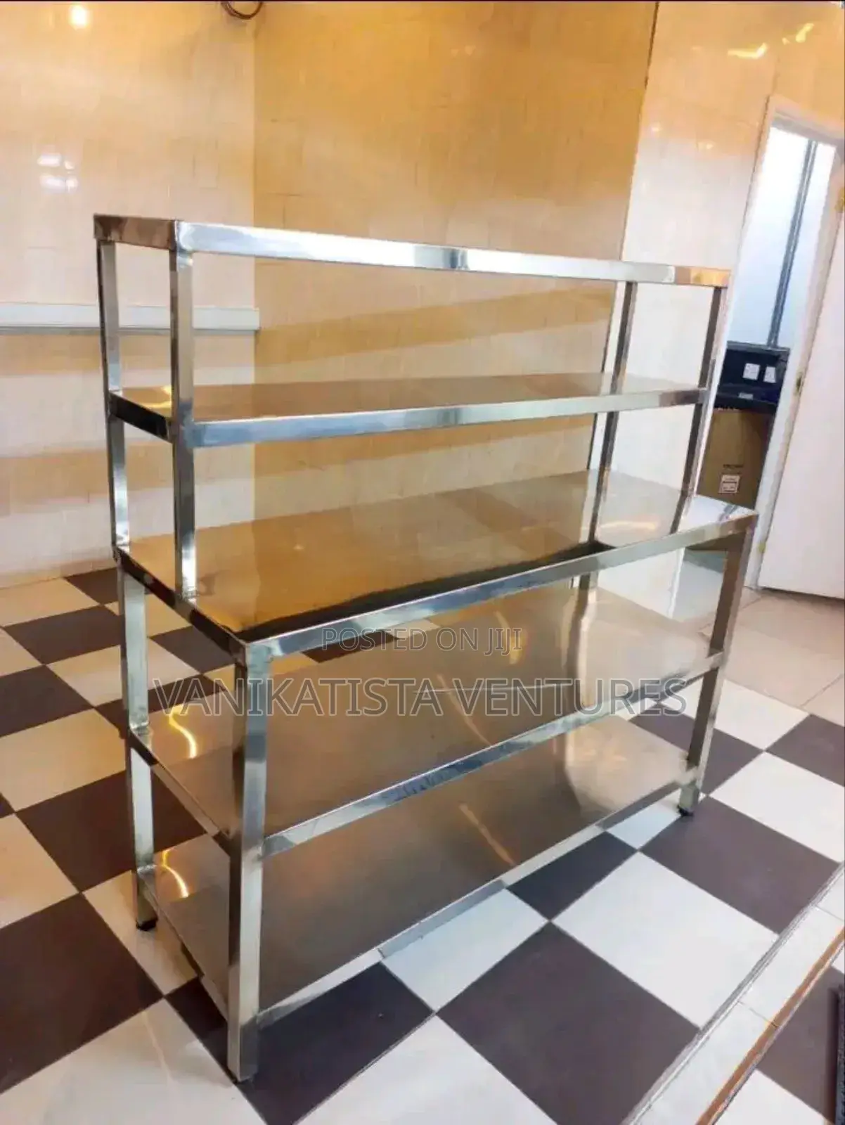 Stainless Steel Table With Overhead Shelves