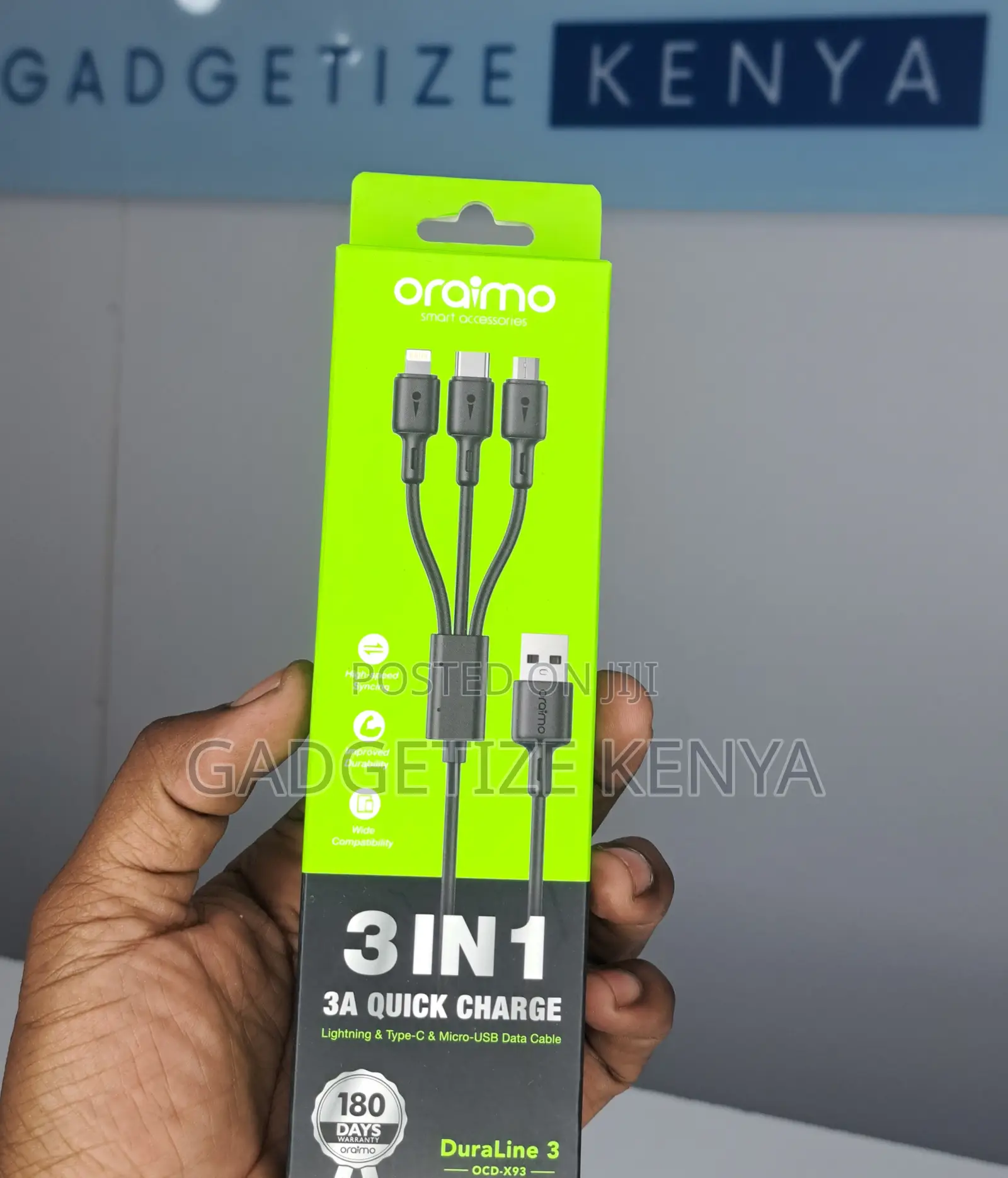 Oraimo 3-in-1 Usb to Micro Usb; Usb-C Lightning Cable (Ocd-X93)