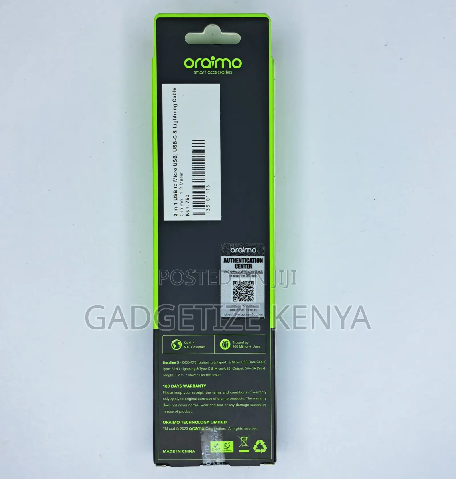 Oraimo 3-in-1 Usb to Micro Usb; Usb-C Lightning Cable (Ocd-X93)