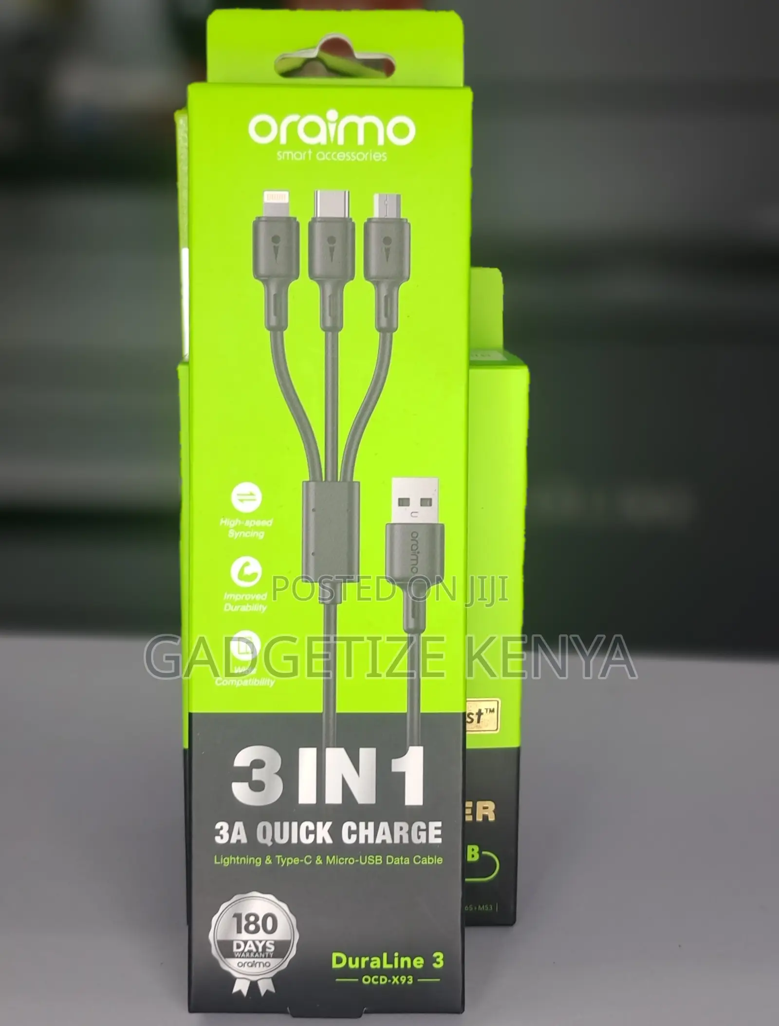 Oraimo 3-in-1 Usb to Micro Usb; Usb-C Lightning Cable (Ocd-X93)