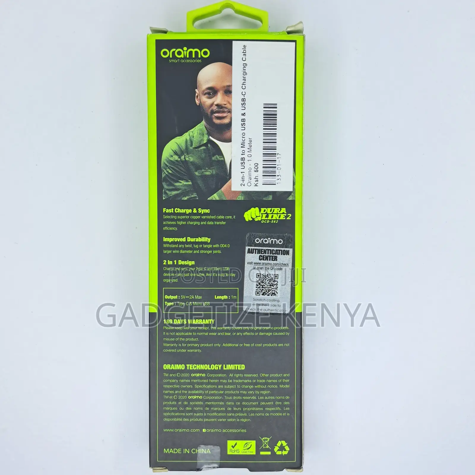 Oraimo 2-in-1 Usb to Micro Usb and Usb-C Charging Cable (Ocd-E62)