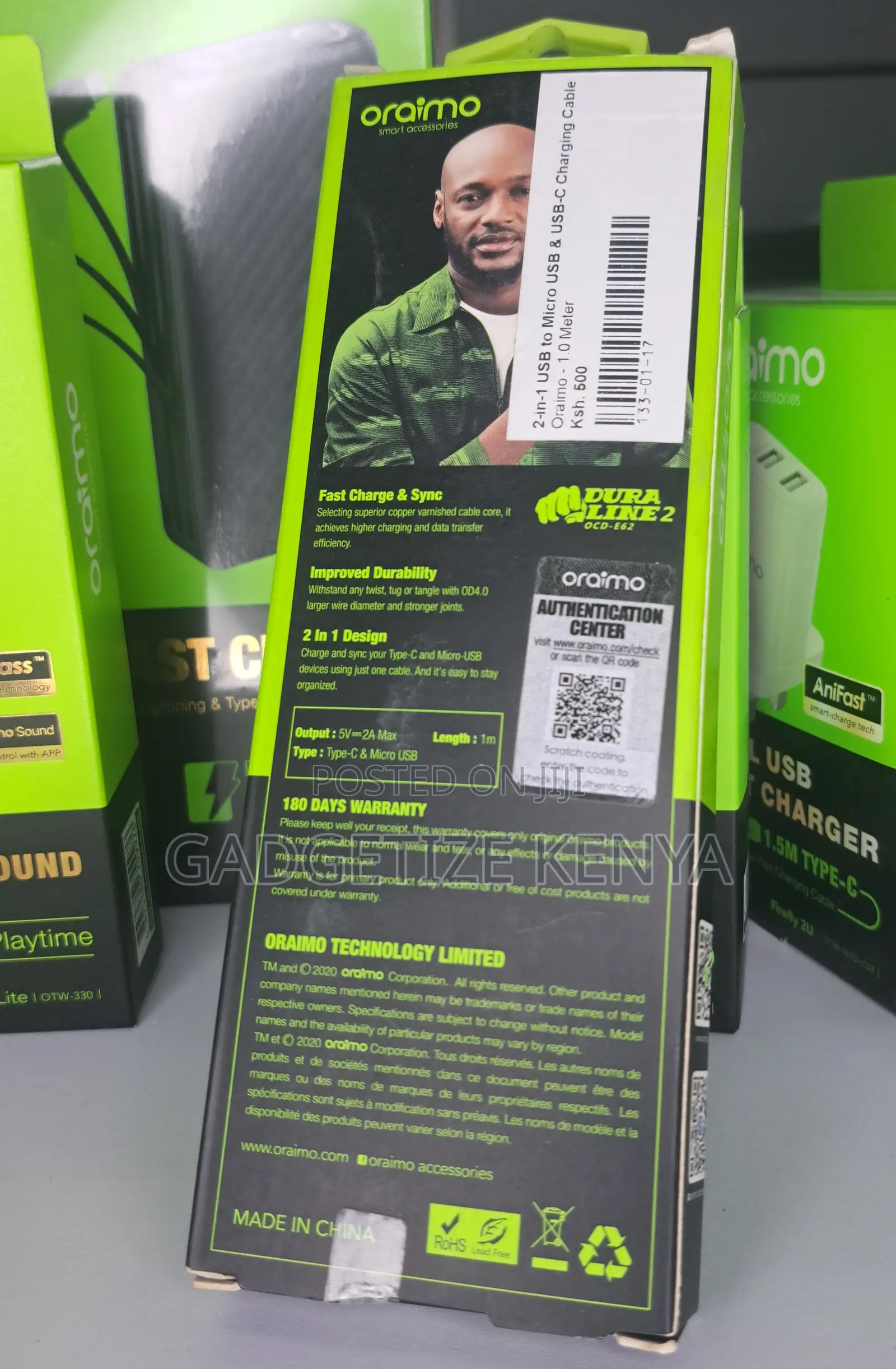 Oraimo 2-in-1 Usb to Micro Usb and Usb-C Charging Cable (Ocd-E62)