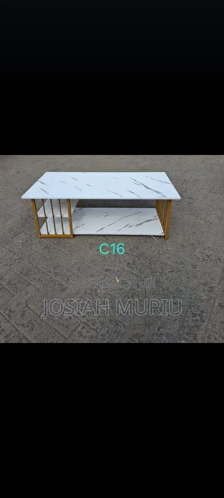 Modern White Faux Marble Coffee Table With Gold Frame.