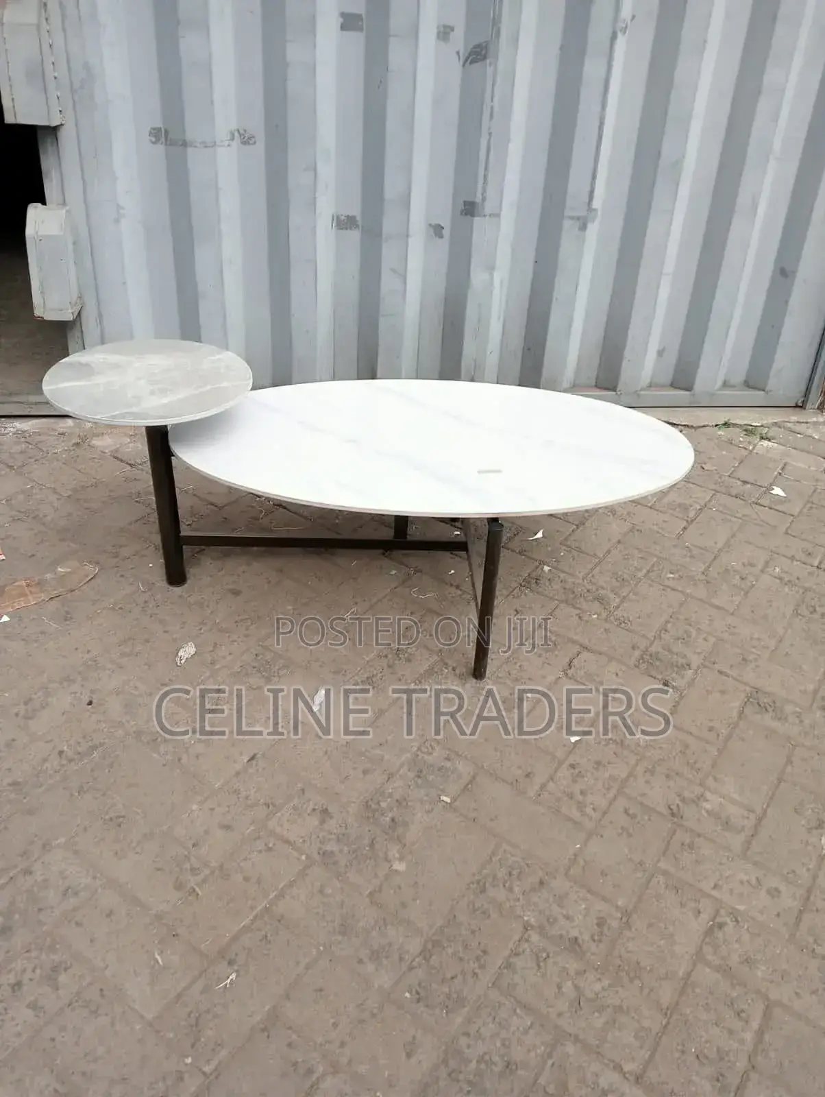Verona Coffee Table With a Marble-Effect Top and a Dark Metal Frame.