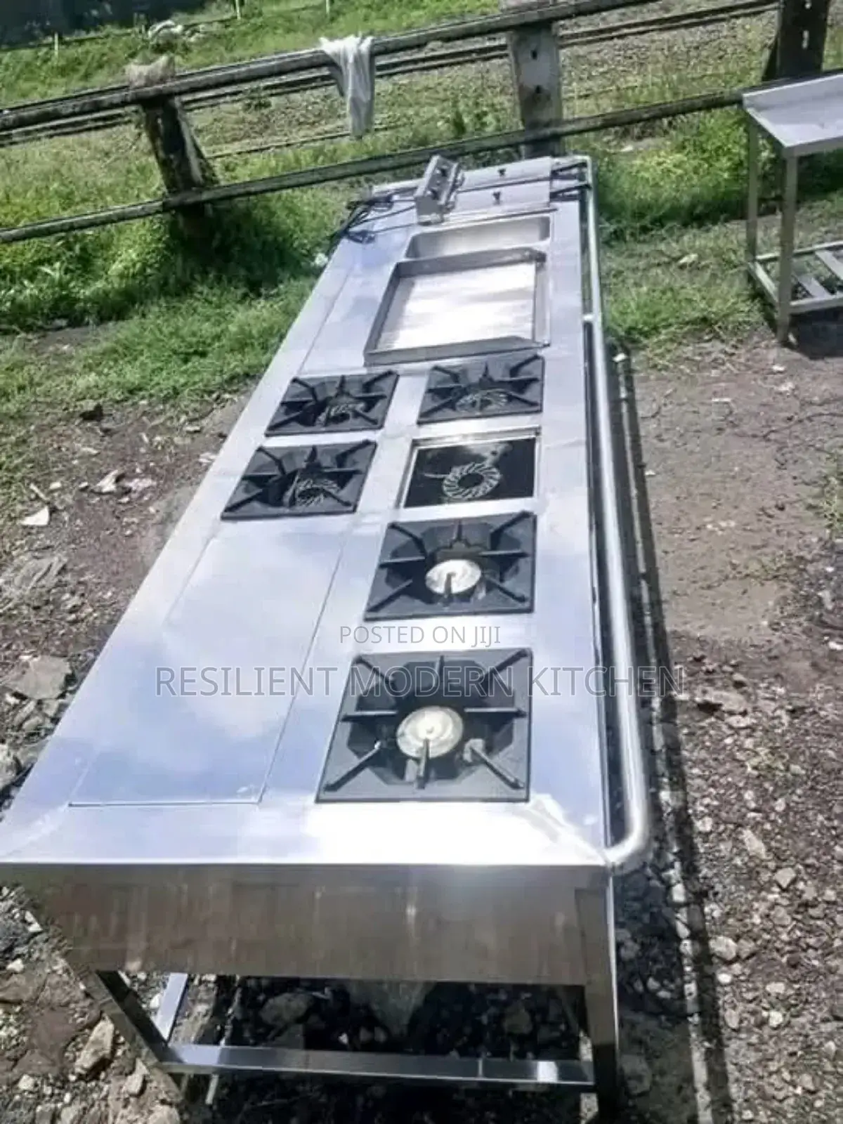 Commercial Stainless Combined 6 Burner Gas Cooker Double Deep