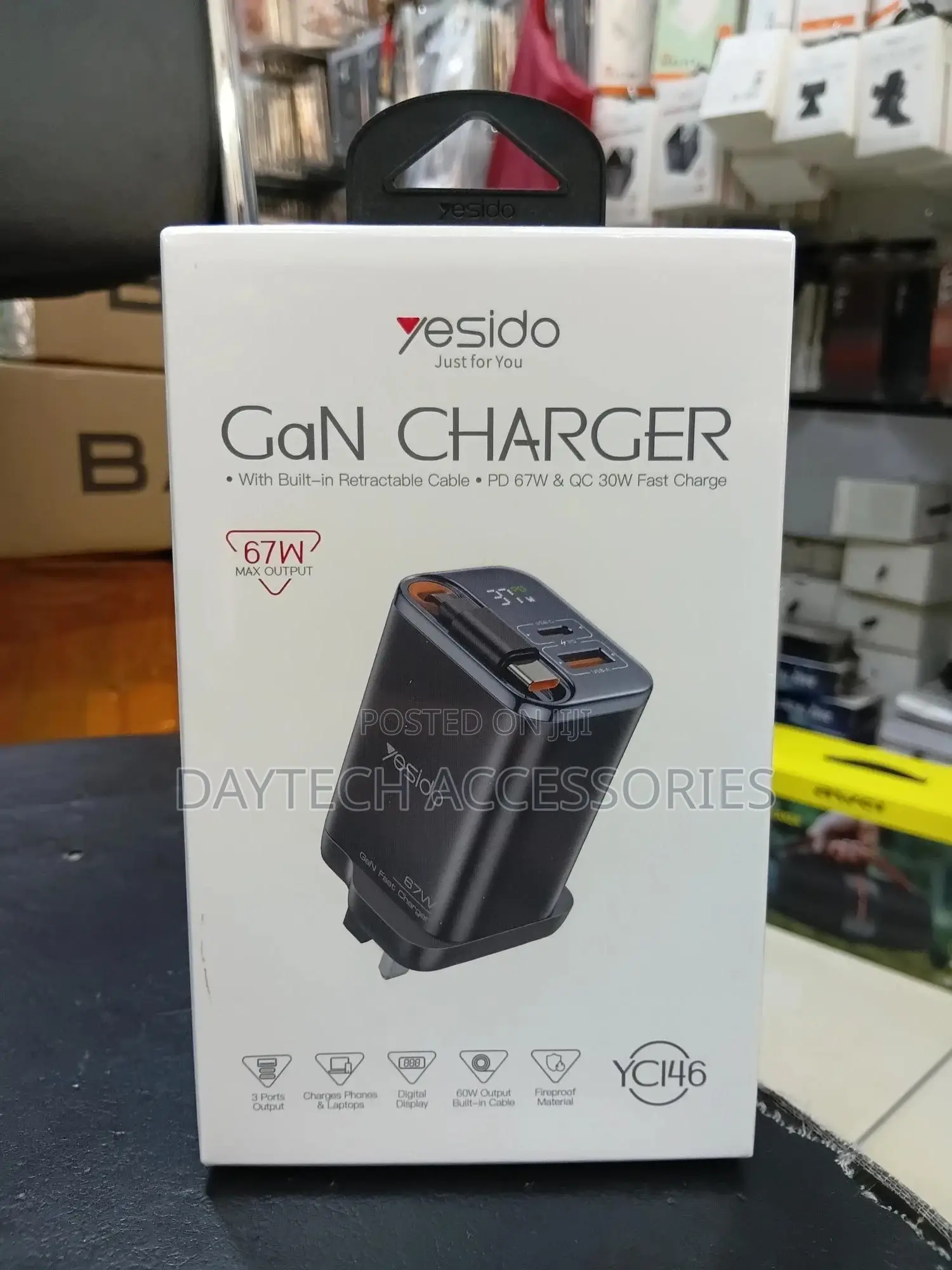 Yesido Yc146 67w Fast Charger With Telescopic Type-C Cable.
