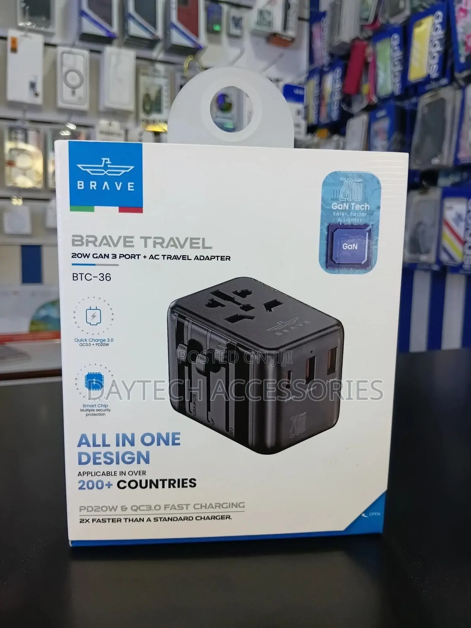 Brave BTC-36 20w Fast Travel Charger, 3-Port Gan Ac Adapter