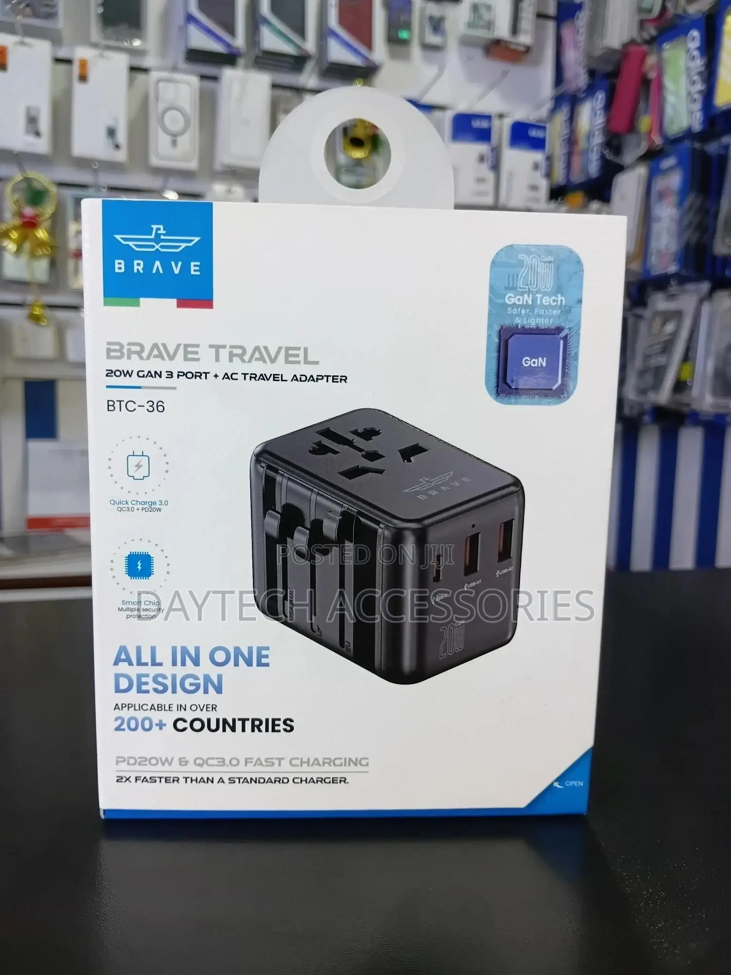 This Is a Brave Travel 20w Gan 3-Port Ac Travel Adapter (Model BTC-36)
