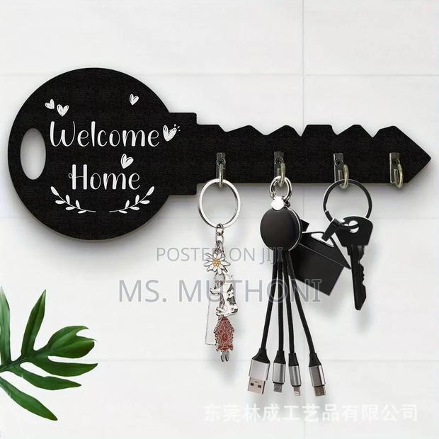 Welcome Home" Wooden Key Holder With Hooks.
