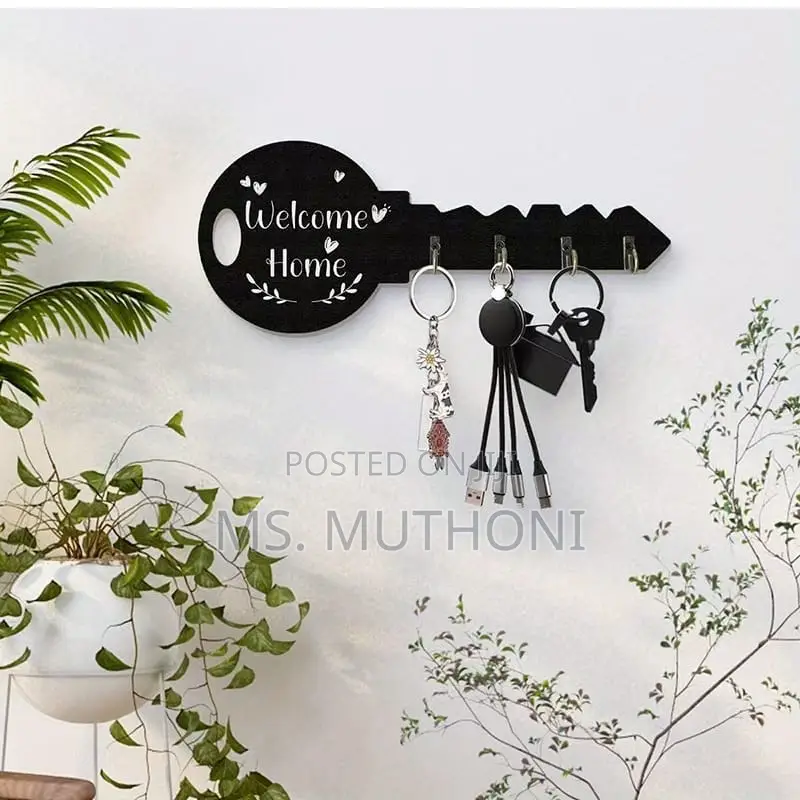 Welcome Home" Wooden Key Holder With Hooks.