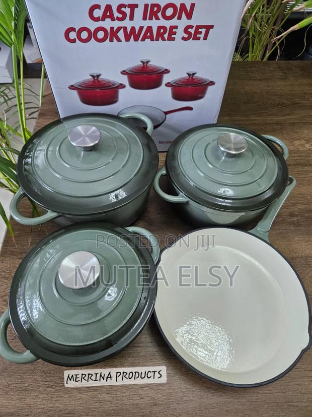 Red,Green Grey 7 PCS Cast Iron Cookware Sets - main view