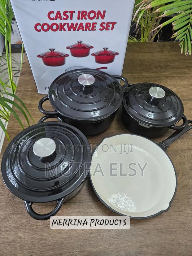 Red,Green Grey 7 PCS Cast Iron Cookware Sets - thumbnail 3
