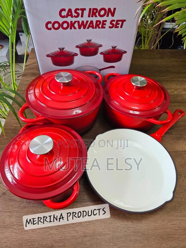 Red,Green Grey 7 PCS Cast Iron Cookware Sets - thumbnail 4