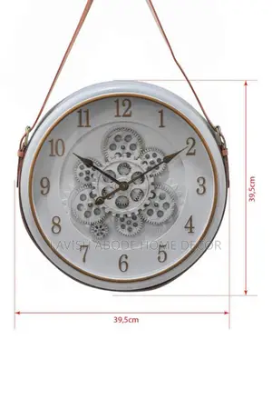 Antique Gear Wall Clock Antique White With Leather Strap