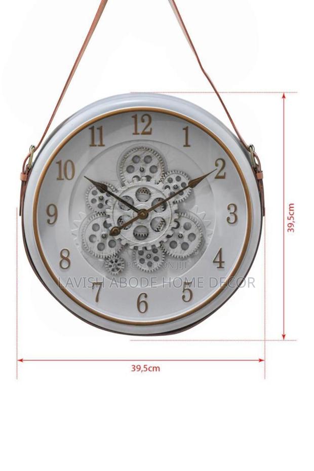 Antique Gear Wall Clock Antique White With Leather Strap