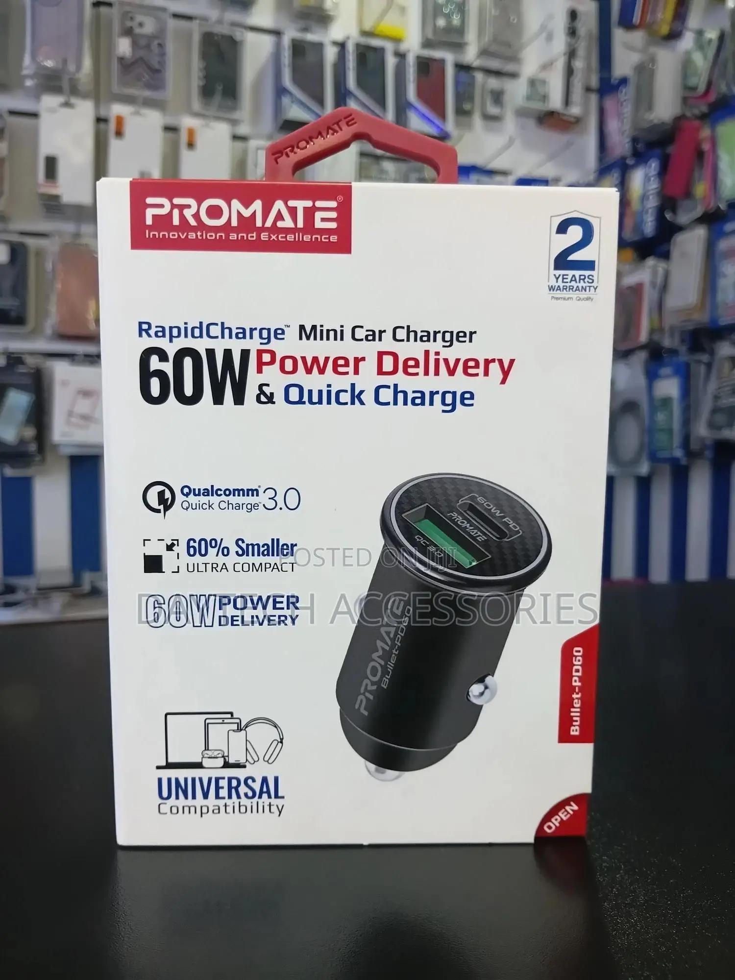 Promate Mini Car Charger With 60w Quick Charge 3.0 (Bullet-Pd60)