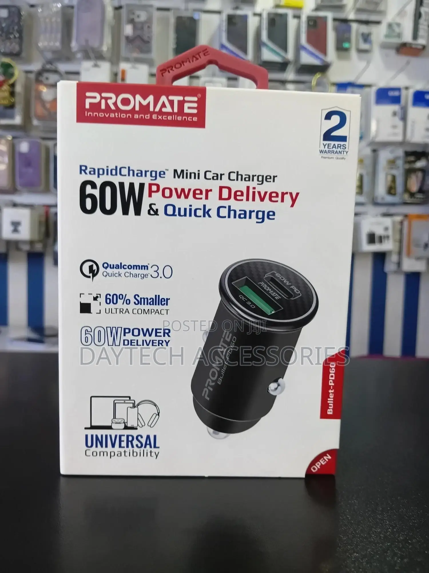 Promate Bullet-Pd60 Rapidcharge Mini Car Charger With 60w Power.
