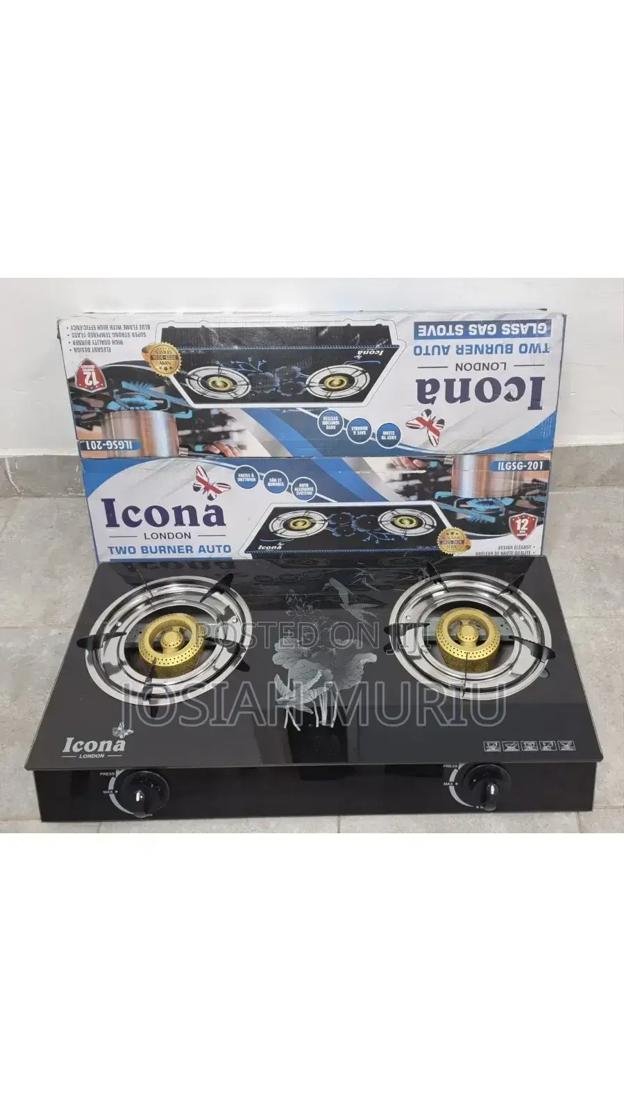 Icona 2 Burner Gas Stove Glass Top Cooker