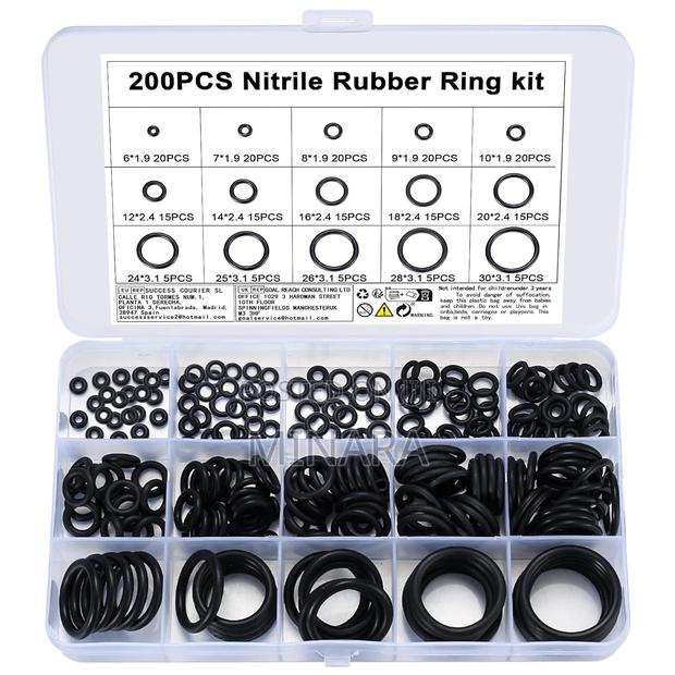 200 Pcs, O-Ring Seals, 15 Sizes, Nitrile Rubber Gasket Washers
