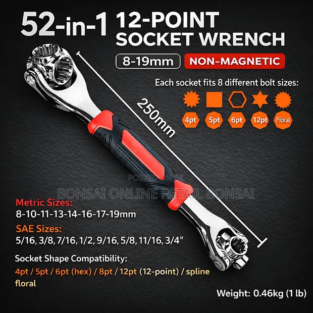 52-in-1 Universal Socket Wrench, Multi-Functional Rotary Dog Bone Tool - main view