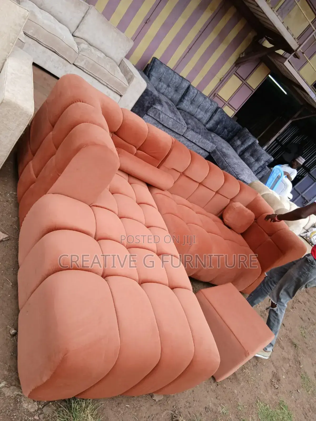 A Fancy L- Shape Orange Bubble Sofa