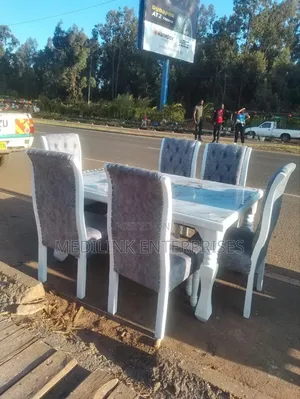 Wooden Whitish 6-Seater Dinning Table Set