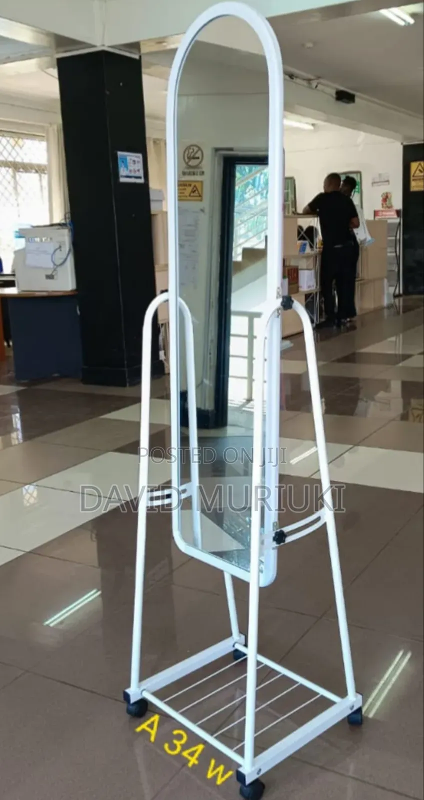 Black Full Length Dressing Mirror With Wheels and Spacious Shoes Rack