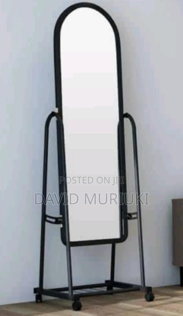 White Full Length Dressing Mirror With Wheels and Large Shoes Rack