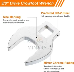 8 Pcs, Crowfoot Wrench Set, 3/8" Drive, Flare Nut Spanner Set,10–19mm