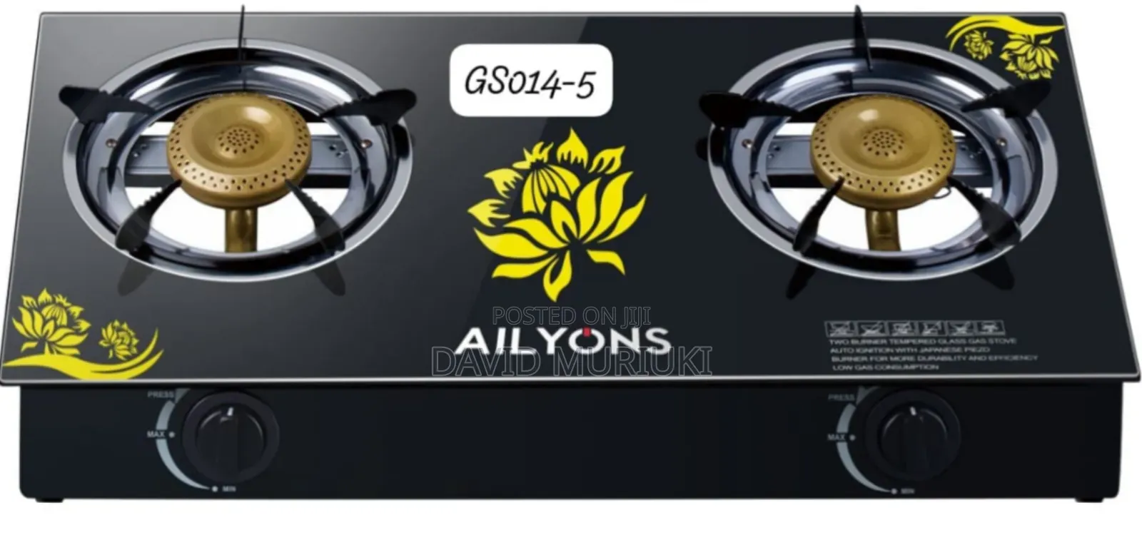 Ailyons Glass Table Top 2burner Black