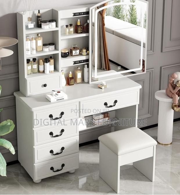 White Four Drawer White Vanity Table Storage Solution - thumbnail 9