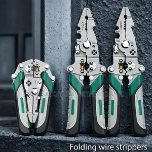Folding Wire Stripper Crimper Cutter With Non-Slip Grip Handles