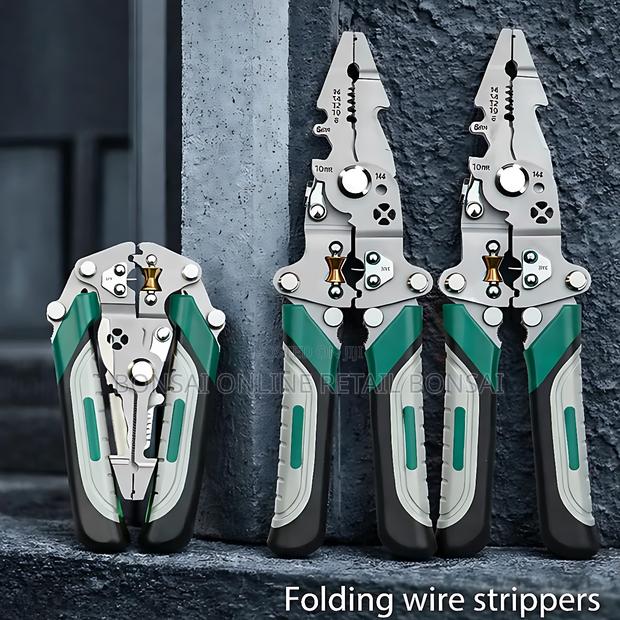 Folding Wire Stripper Crimper Cutter With Non-Slip Grip Handles