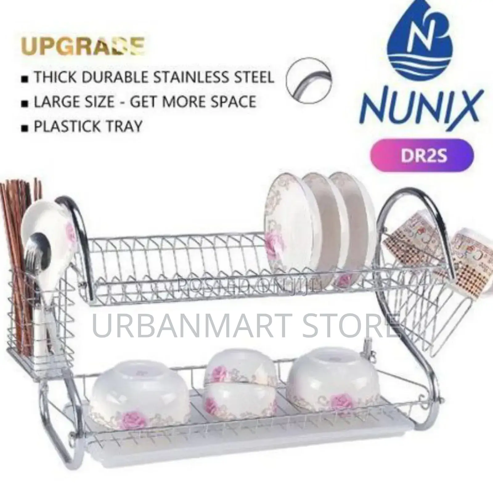 Nunix 2-Tier Stainless Steel Kitchen Utensil Dish Rack Organizer