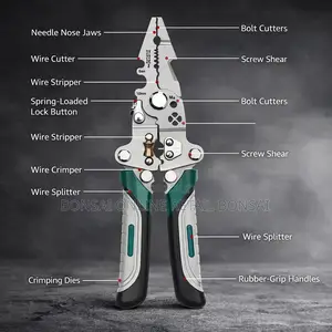 Folding Wire Stripper Crimper Cutter With Non-Slip Grip Handles