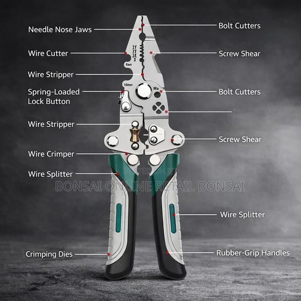 Folding Wire Stripper Crimper Cutter With Non-Slip Grip Handles - thumbnail 3