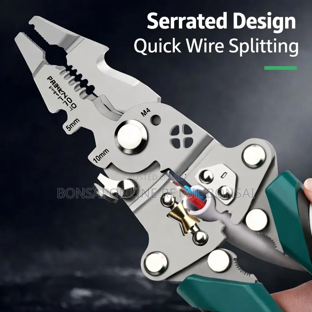 Folding Wire Stripper Crimper Cutter With Non-Slip Grip Handles