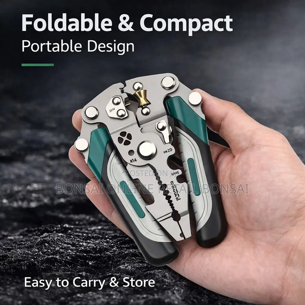 Folding Wire Stripper Crimper Cutter With Non-Slip Grip Handles