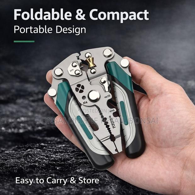 Folding Wire Stripper Crimper Cutter With Non-Slip Grip Handles - thumbnail 5