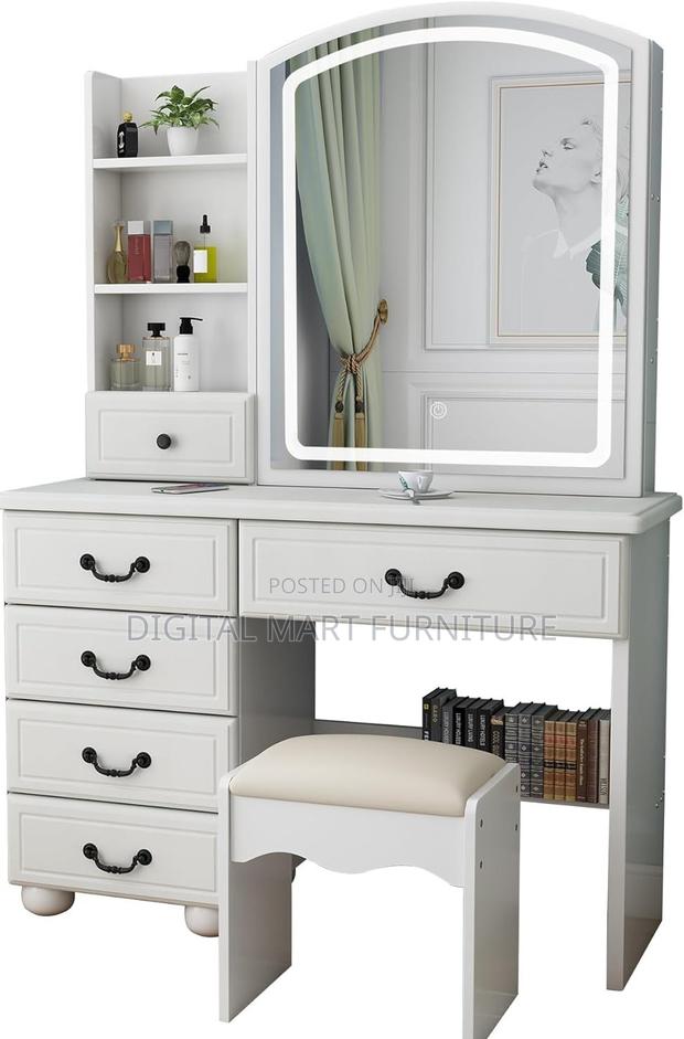 White Four Drawer White Vanity Table Storage Solution - thumbnail 4