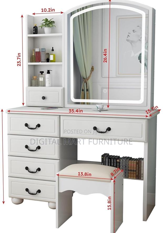 White Four Drawer White Vanity Table Storage Solution - thumbnail 5