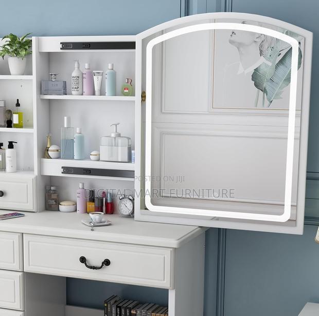 White Four Drawer White Vanity Table Storage Solution - thumbnail 6