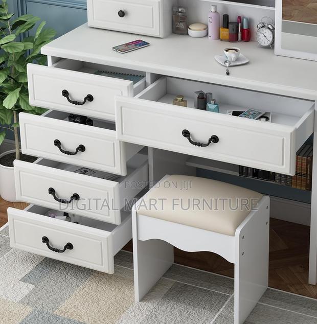 White Four Drawer White Vanity Table Storage Solution - thumbnail 7