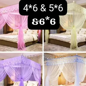 Nets-Pink Purple Cream Mosquito Net 4 Stand Rail – 4×6 5×6 6×6 Sizes