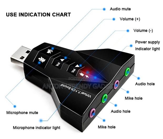 Usb 7.1 Channel Sound Card Adapter Headphones Mic - thumbnail 4
