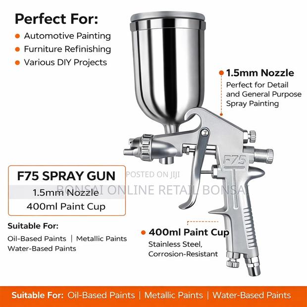 F75 Siphon Feed Spray Gun With Paint Cup, Paint Sprayer Tool - thumbnail 2