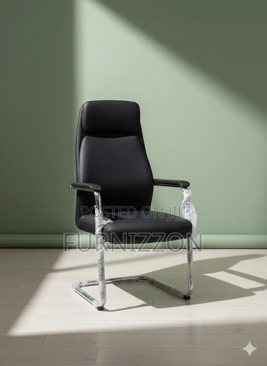 Contemporary Black Leather Office Chair for Visitors and Meetings