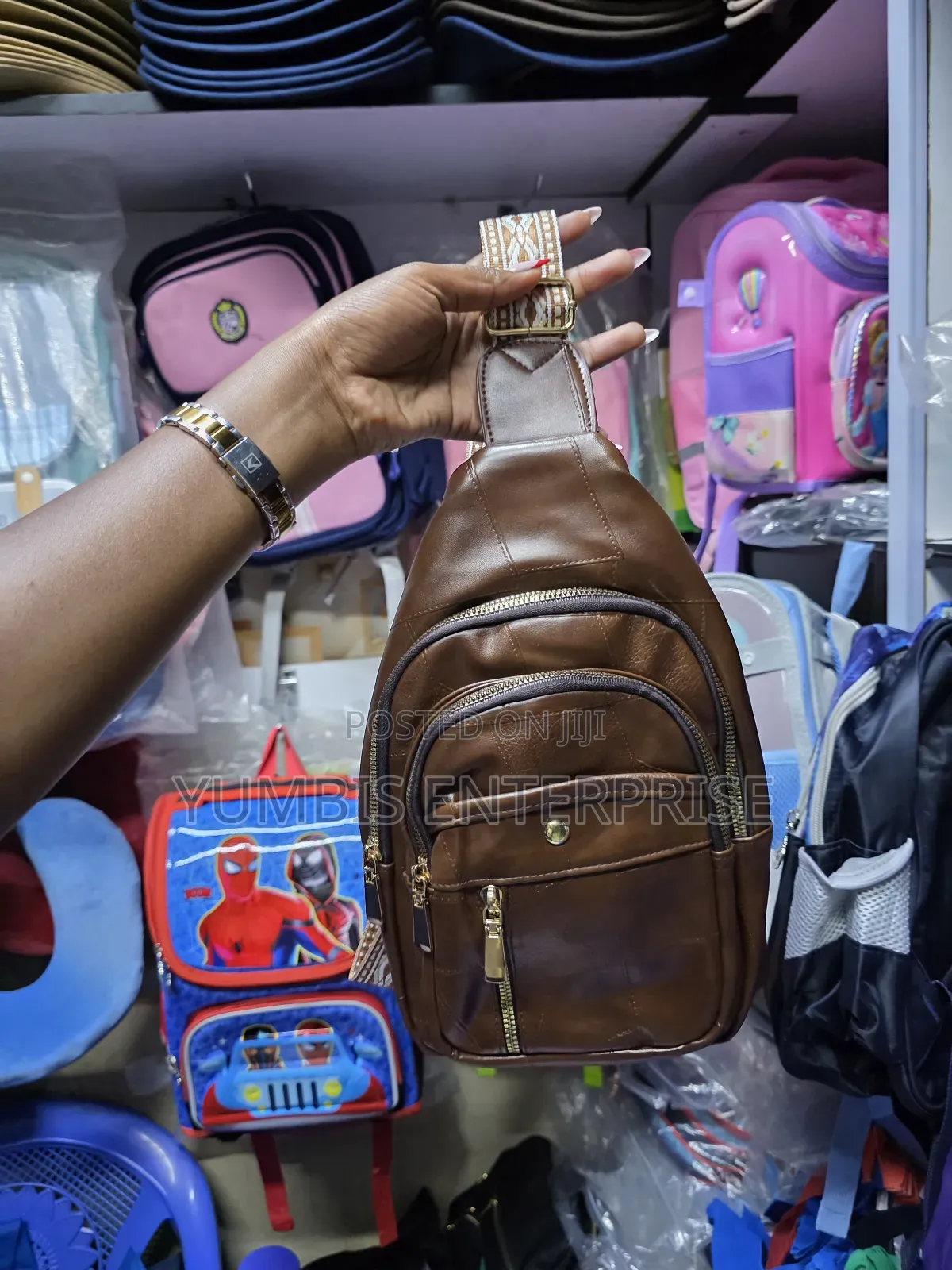 Brown Leather Quality Chest Unisex Crossbody Bag
